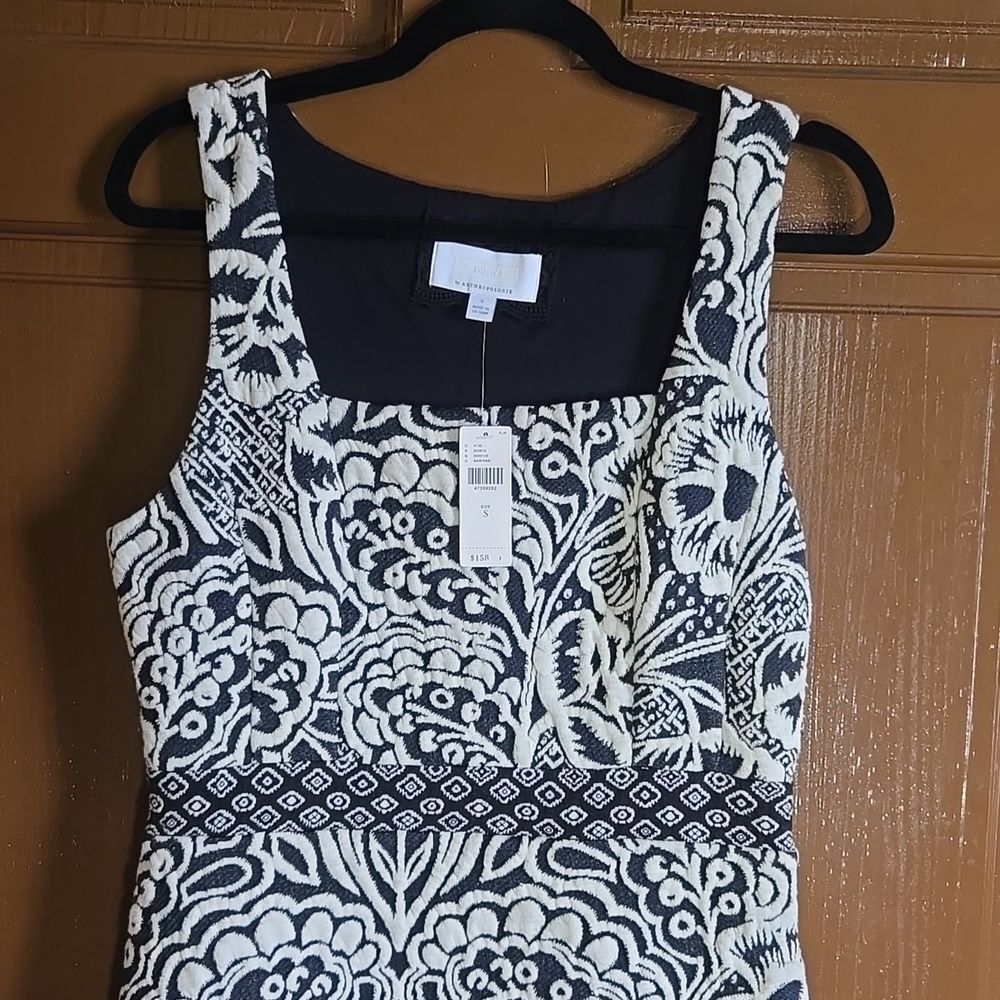 Anthropologie-Blk/iv textured A line dress with different band Sz S NWT - Picture 2 of 10